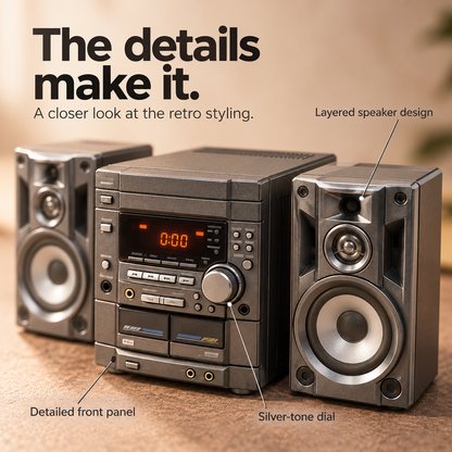 🎵✨ Mini Retro Stereo Sound System – Vintage-Style Audio Player with Dual Speakers, Digital Display & Remote Control | Classic Desktop Music Setup 📻