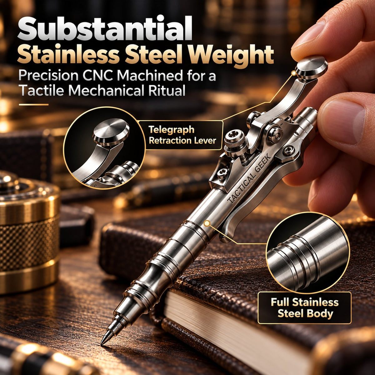 ⚙️ Telegraph-Key Mechanical EDC Pen – CNC Stainless Steel Pocket Pen