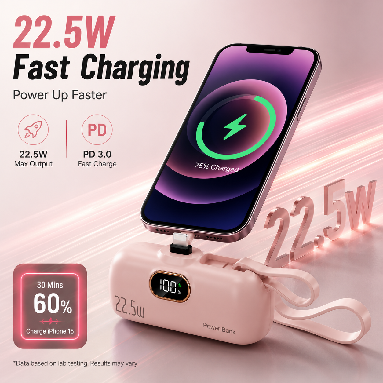 🔋 Pocket Power Bank With Built-In Cable – 🔥22.5W Fast Charging