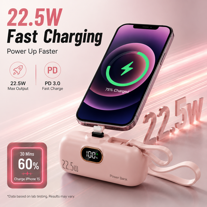 🔋 Pocket Power Bank With Built-In Cable – 🔥22.5W Fast Charging