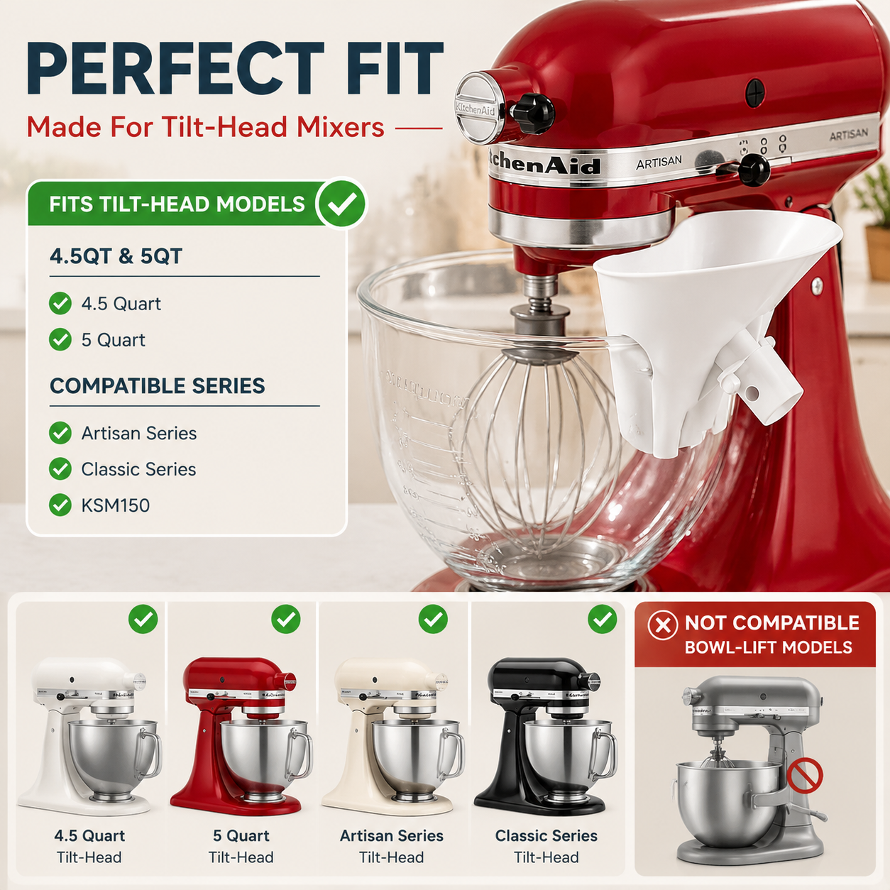 🥣 No-Mess Stand Mixer Pouring Funnel – Perfect Fit for KitchenAid Tilt-Head Mixers