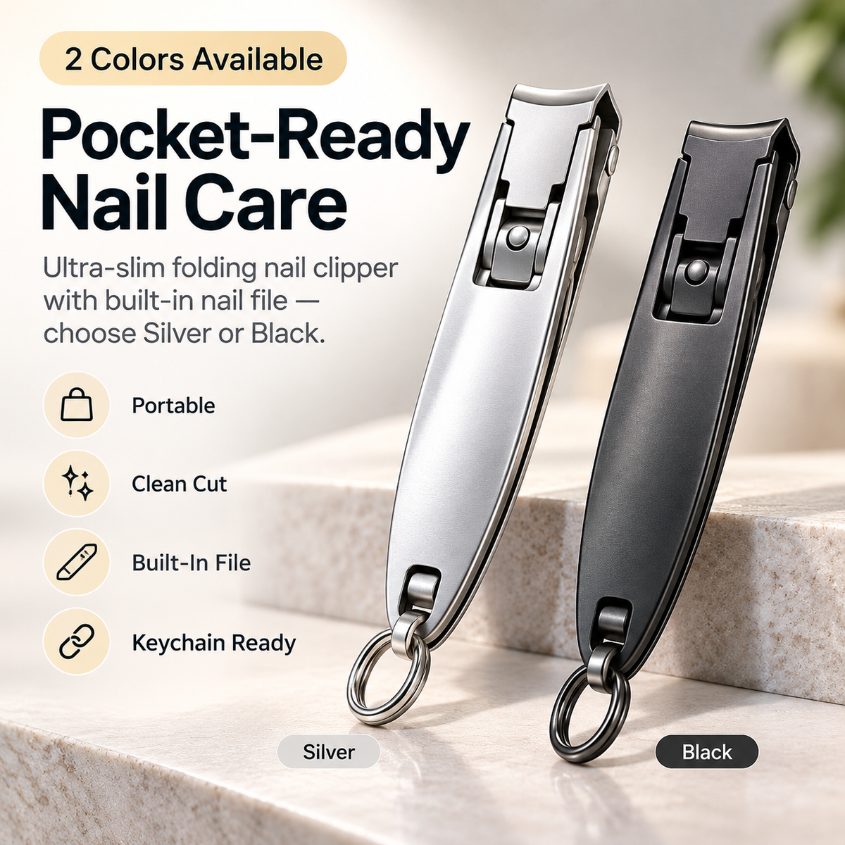 Ultra-Slim Folding Nail Clipper – 2-in-1 Portable Nail Cutter with File & Keyring