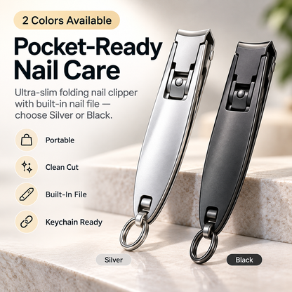 Ultra-Slim Folding Nail Clipper – 2-in-1 Portable Nail Cutter with File & Keyring