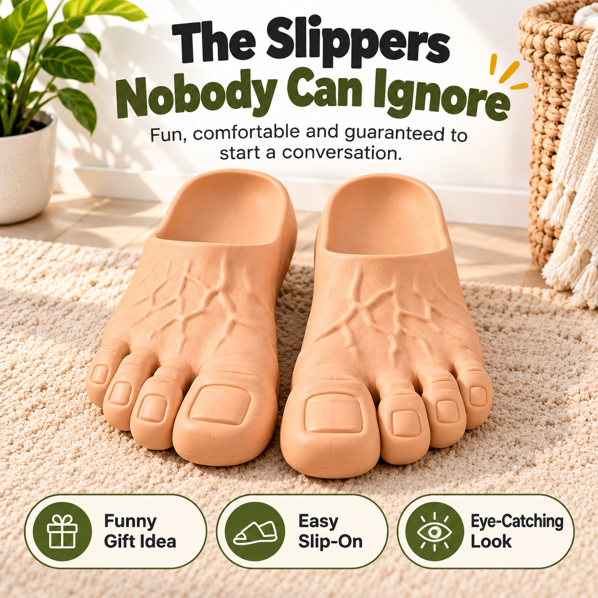 Realistic Big Feet Slippers – Funny Giant Toe Slip-On House Shoes