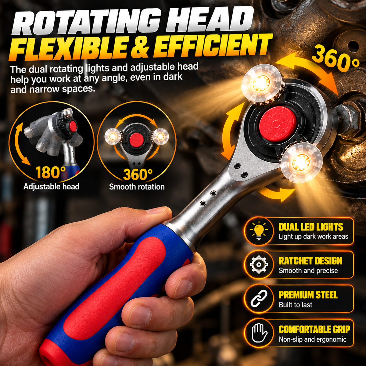 🔧🔥 TurboGrip Pro™ – 360° Rotating Universal Ratchet Wrench | One Tool for Every Job! ⚡🛠️
