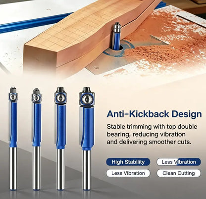 🪵🔥4-Piece Double Bearing Flush Trim Router Bit Set – Smooth & Precise Woodworking