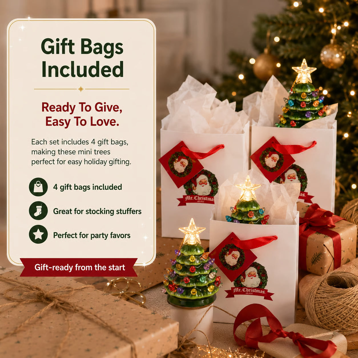 Christmas Set of 4 Mini Nostalgic Tree Ornaments with Gift Bags