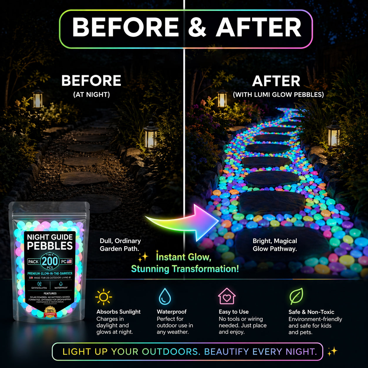 🔥LAST DAY SALE 49%OFF🔥🌈Colorful Glow-in-the-Dark Garden Stones
