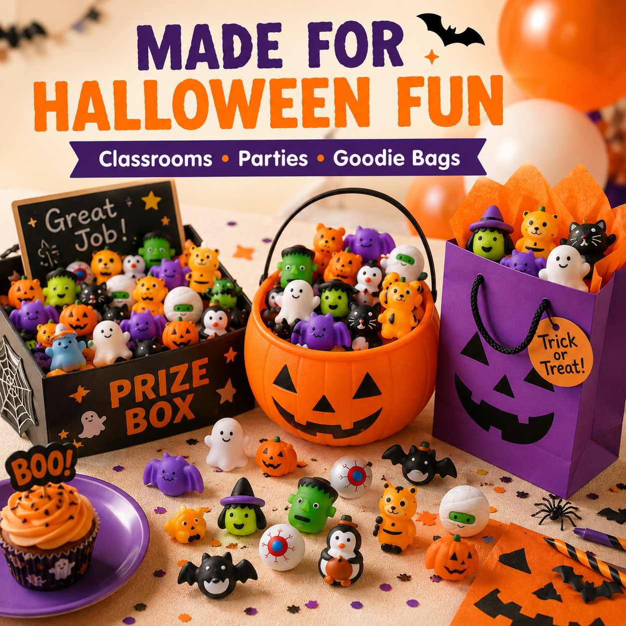🎃 100PCS Halloween Mochi Squishy Toys – Cute Sensory Party Favors & Goodie Bag Fillers