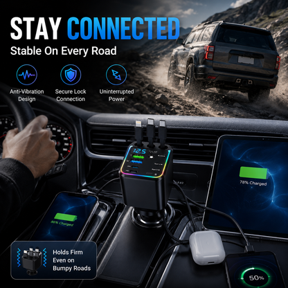 ⚡ 7-in-1 120W Retractable Car Charger – Fast Charging Power Hub with LED Voltage Display