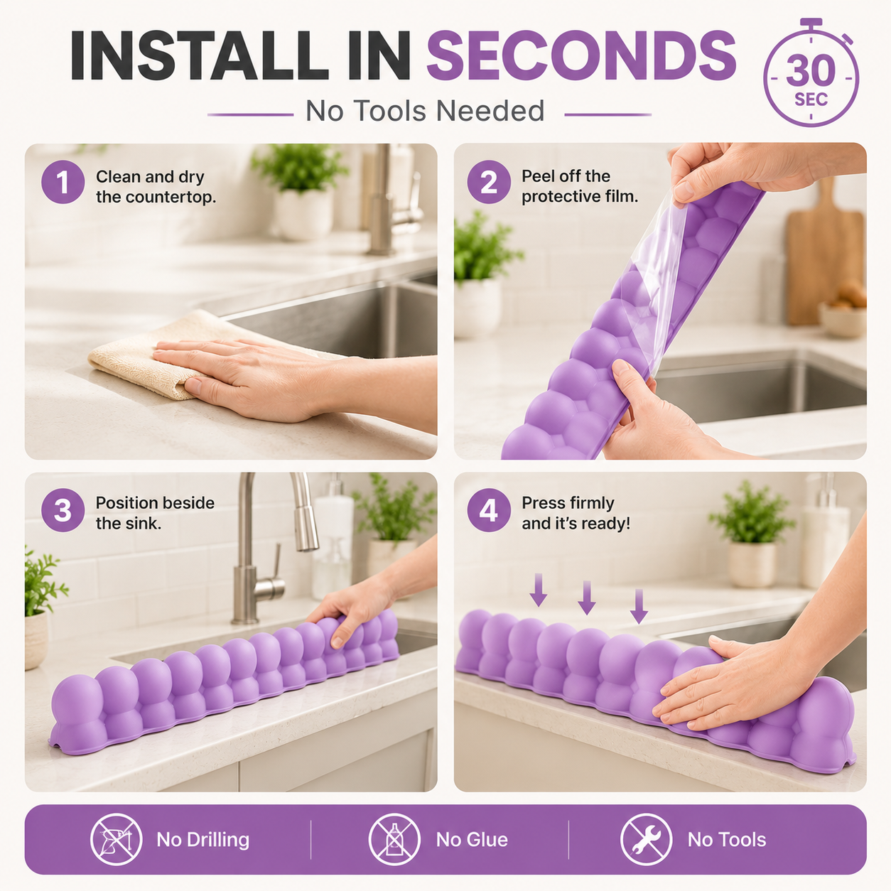 💦20-Inch Silicone Sink Splash Guard with Suction Cups– Keep Counters Dry & Splash-Free