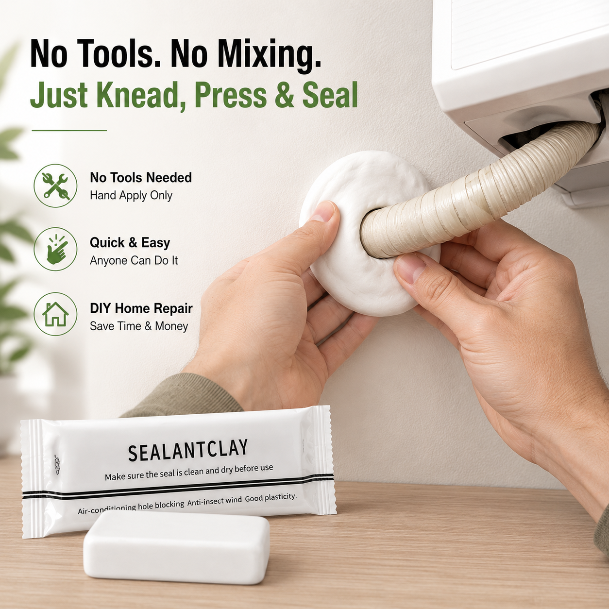 Wall Hole Repair Sealant Putty for AC Pipe Gaps, Wall Cracks & Plumbing Repairs