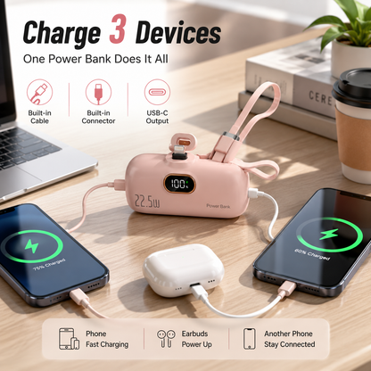 🔋 Pocket Power Bank With Built-In Cable – 🔥22.5W Fast Charging