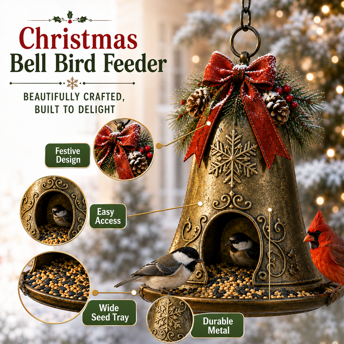 Christmas bell hanging feeder for garden