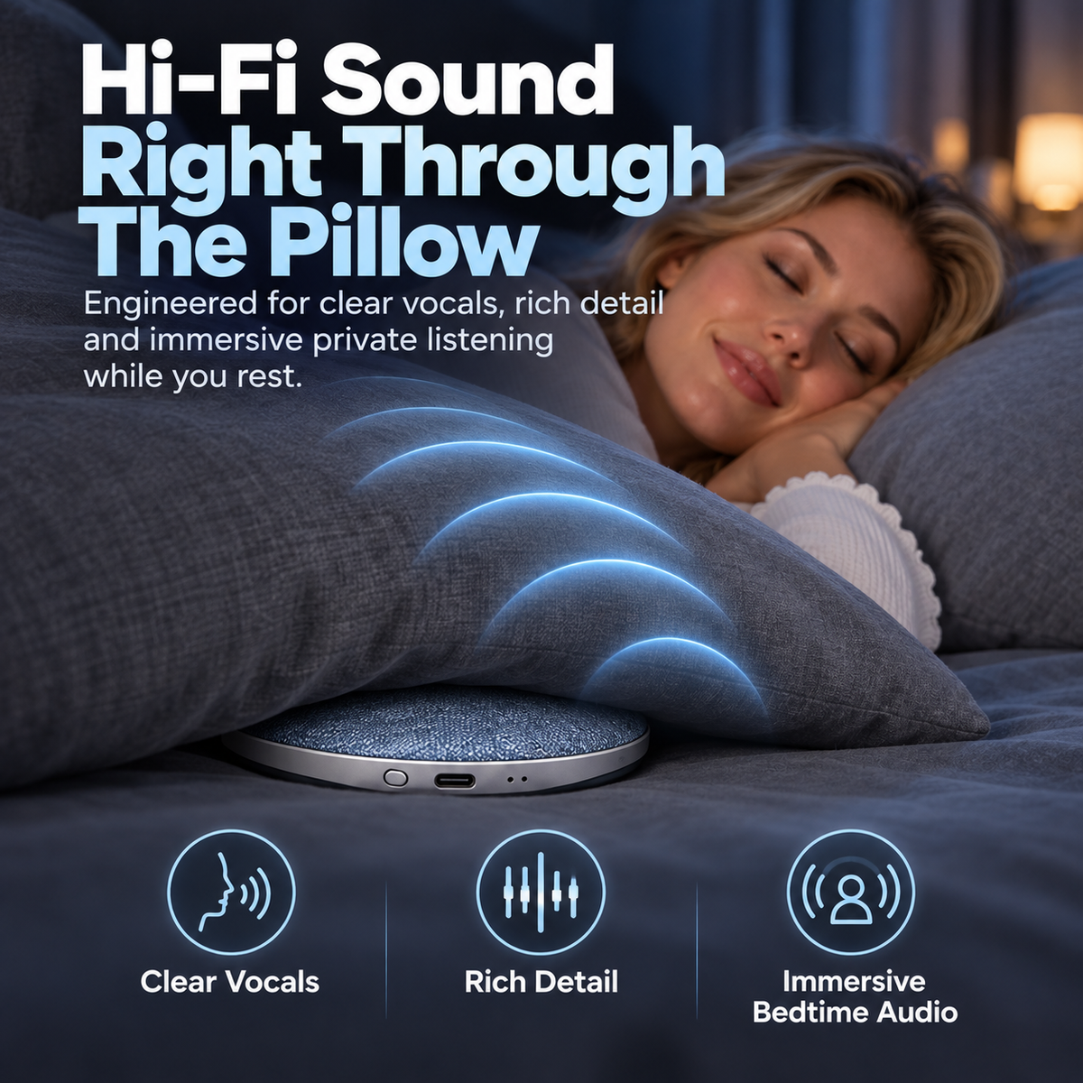 🛏️Ultra-Slim Bluetooth Pillow Speaker – Comfortable Bedtime Listening Without Earbuds