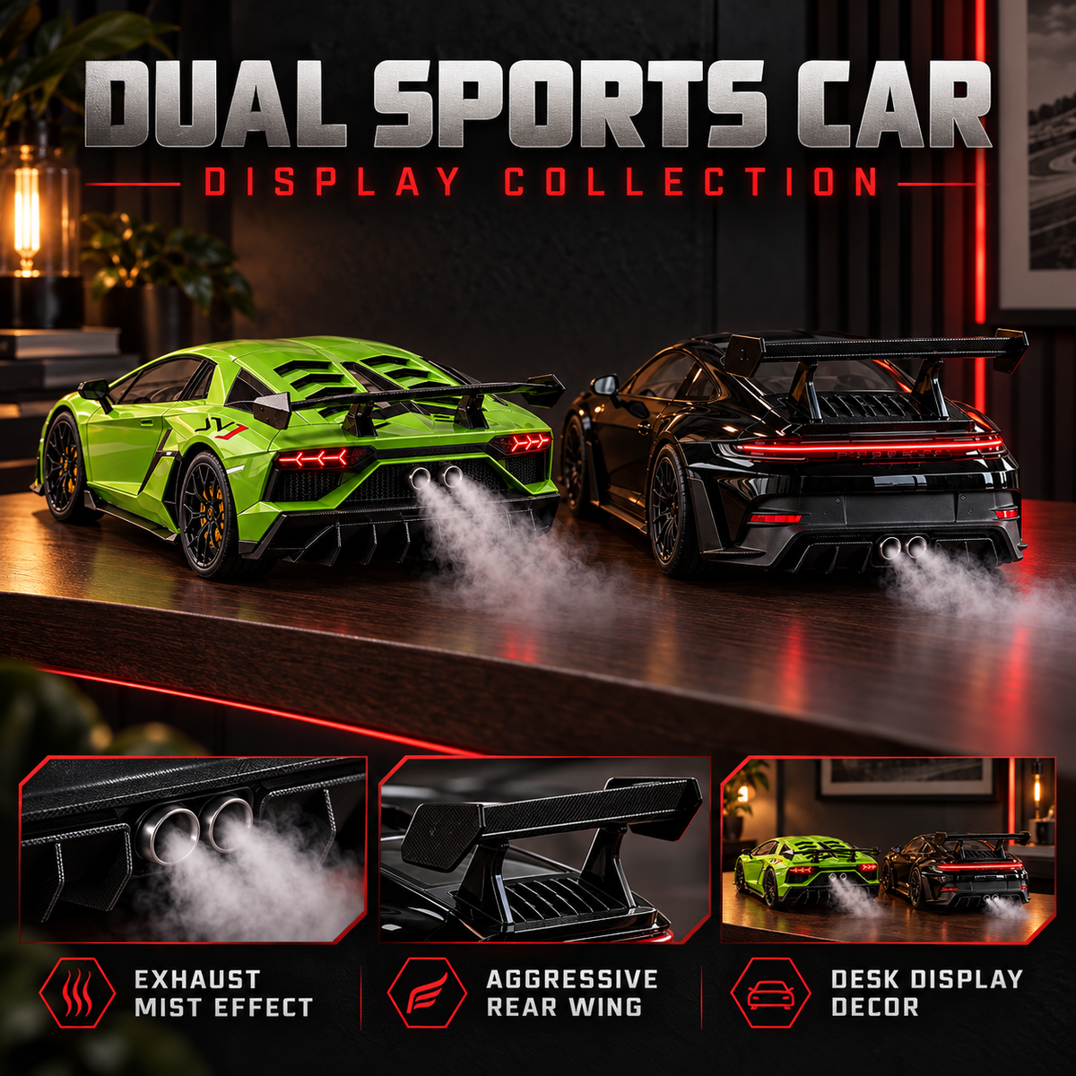 🎁Last day 49% off|🏎️💨 Track-Inspired Sports Car Display Model – Exhaust Mist Effect Collector Decor