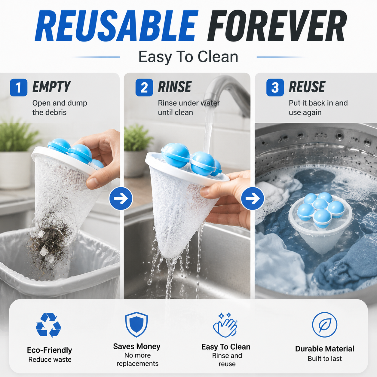 🐾 3-Pack  Floating Pet Hair Laundry Filter Bags | Reusable Lint Catcher