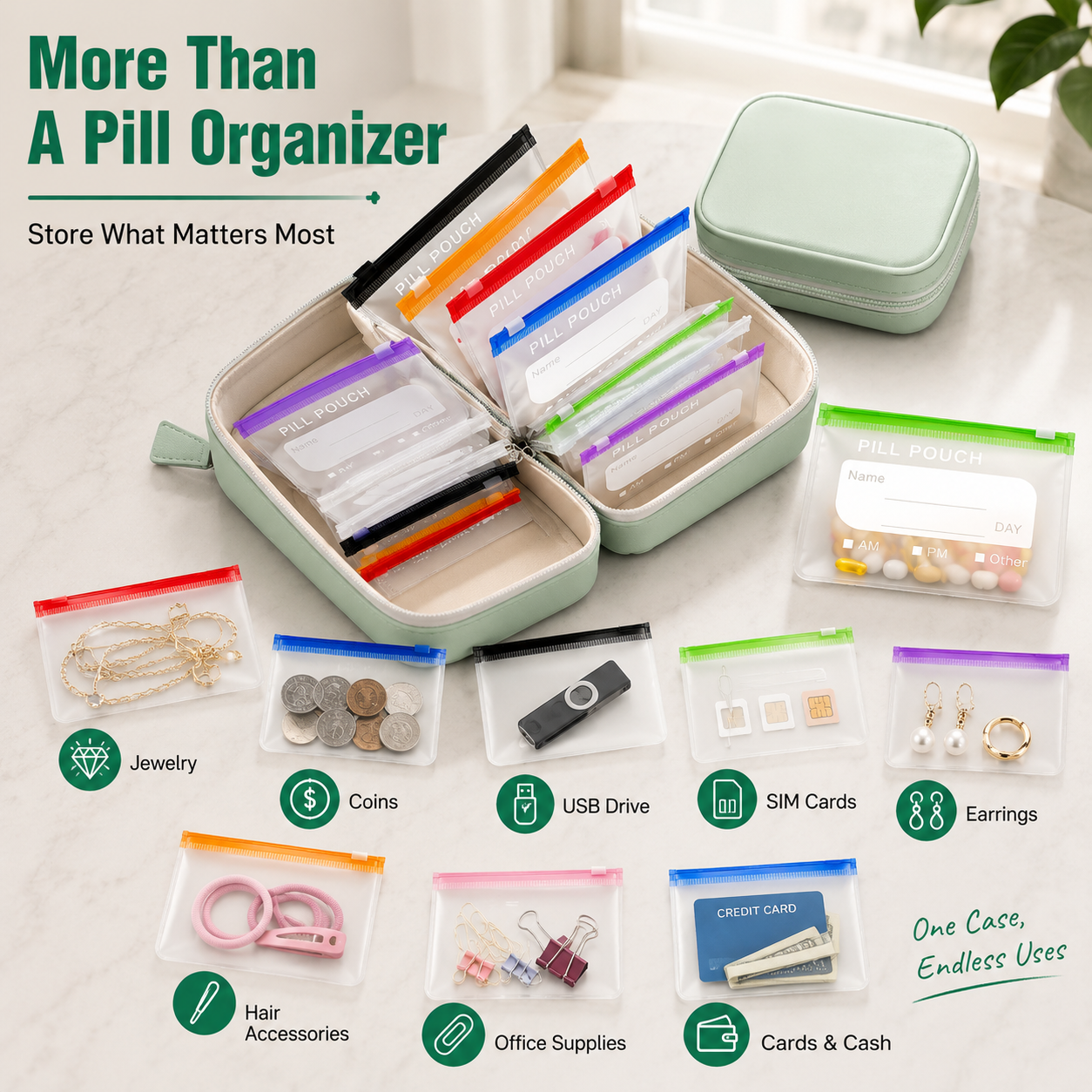 💊14-Pouch Travel Pill Organizer – Waterproof Medicine & Vitamin Case