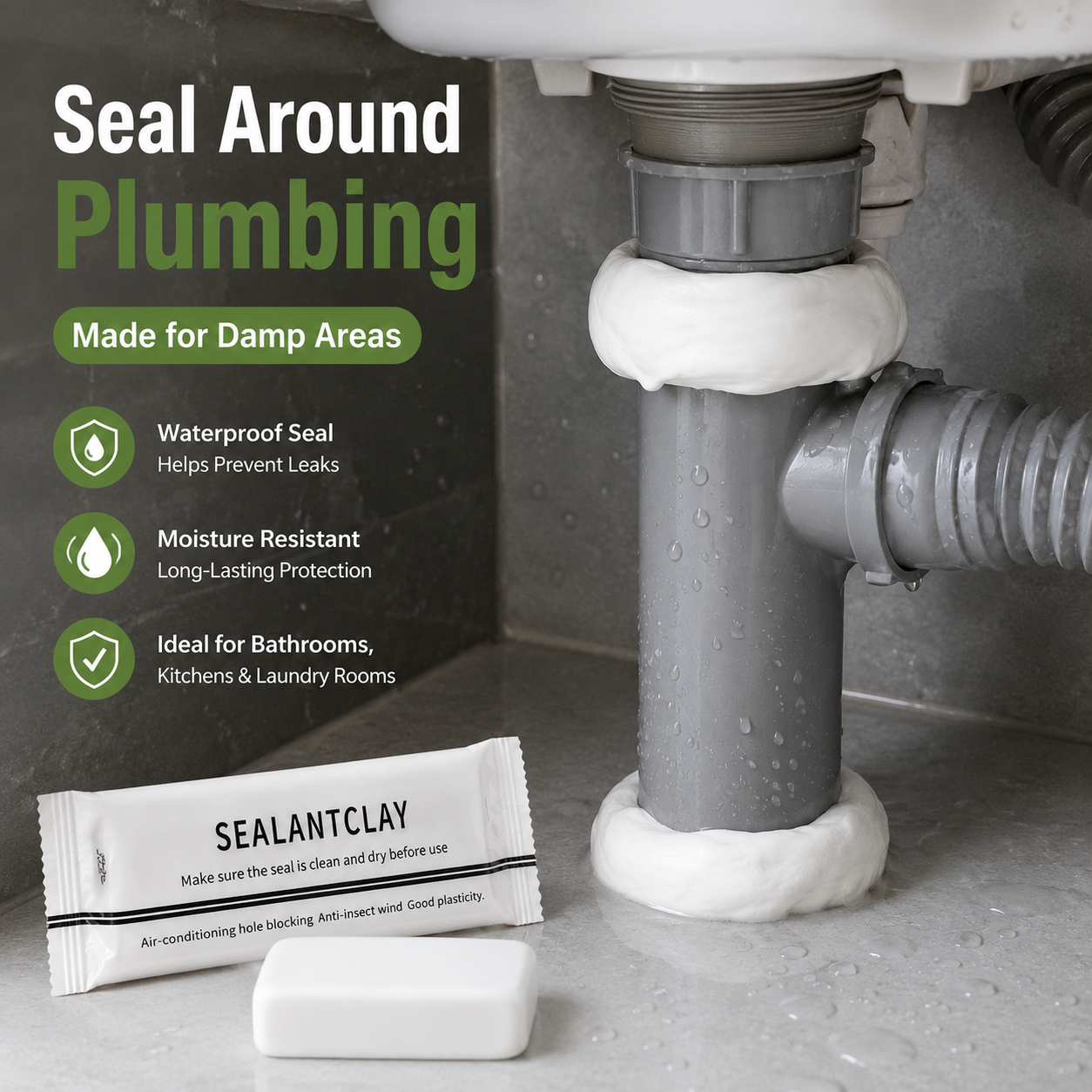 Wall Hole Repair Sealant Putty for AC Pipe Gaps, Wall Cracks & Plumbing Repairs