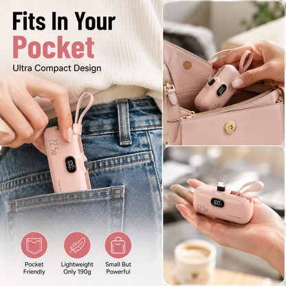 🔋 Pocket Power Bank With Built-In Cable – 🔥22.5W Fast Charging