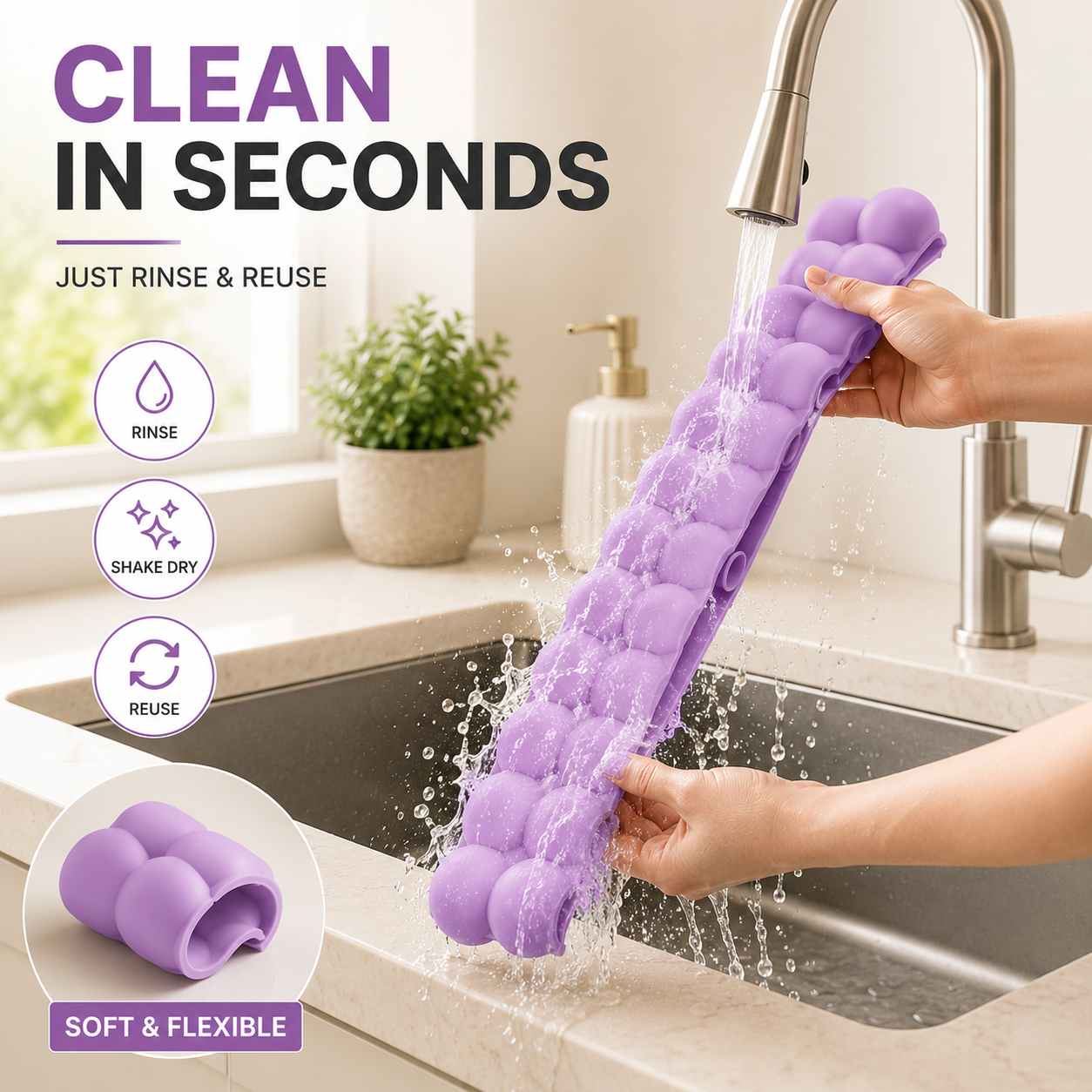 💦20-Inch Silicone Sink Splash Guard with Suction Cups– Keep Counters Dry & Splash-Free