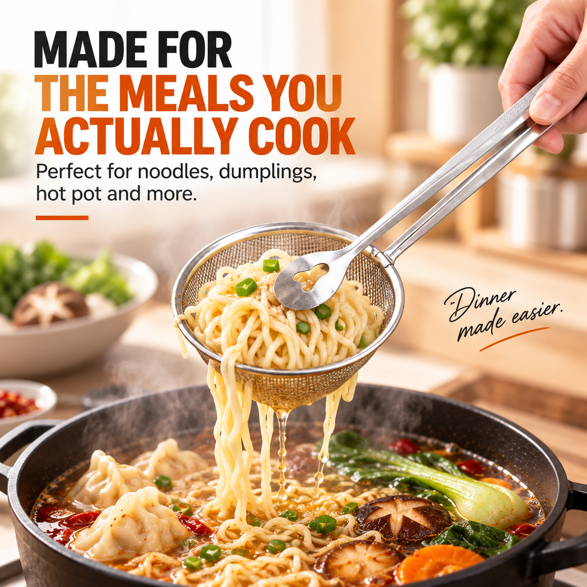 🔥2-in-1 Stainless Steel Strainer Tongs – Grab, Drain & Serve with One Tool