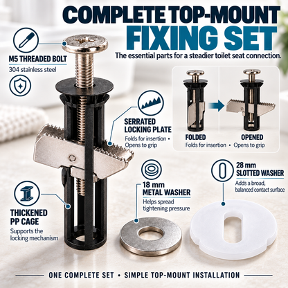 🔒 Universal Locking Toilet Seat Fixing Bolt – 304 Stainless Steel Quick-Lock Kit with 2 Washers
