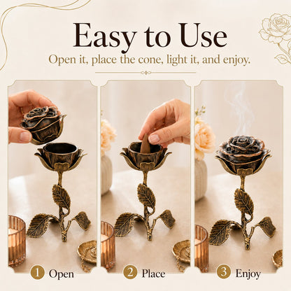 🔥LAST DAY 50% OFF - 🌹💕Vintage Rose Incense Burner – Elegant Metal Incense Holder for Home Décor & Meditation