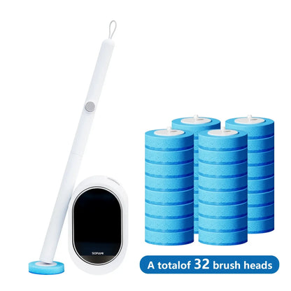 Disposable Toilet Brush Kit - 32/16 Refill Heads & Holder, Rotating No-Touch Deep Cleaner for Under-Rim & Corner, Bathroom Cleaning Tool for Home