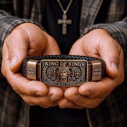 👑King of Kings Faith Bracelet for Men | Christian Braided Leather Bracelet