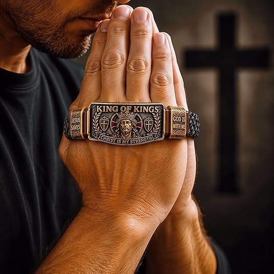👑King of Kings Faith Bracelet for Men | Christian Braided Leather Bracelet