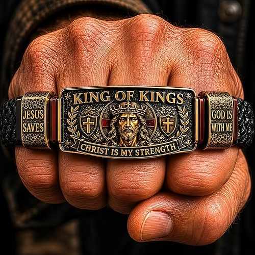 👑King of Kings Faith Bracelet for Men | Christian Braided Leather Bracelet