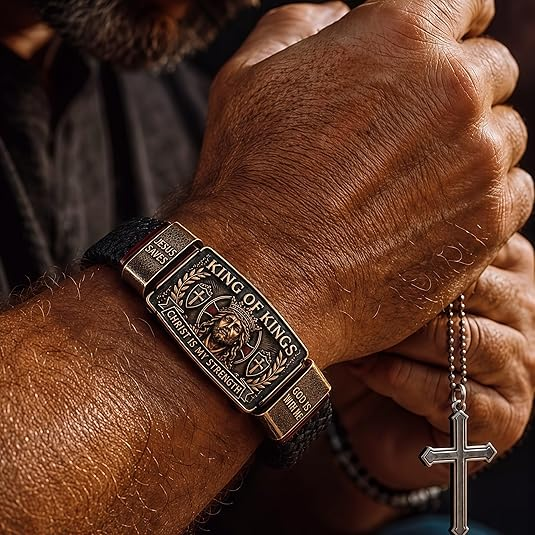 👑King of Kings Faith Bracelet for Men | Christian Braided Leather Bracelet