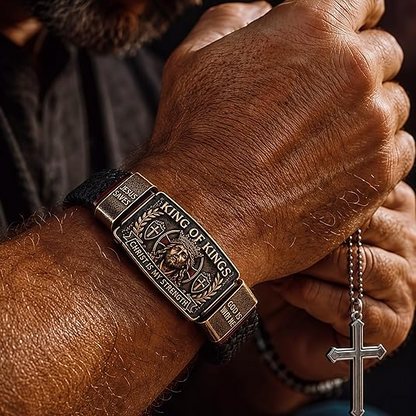 👑King of Kings Faith Bracelet for Men | Christian Braided Leather Bracelet