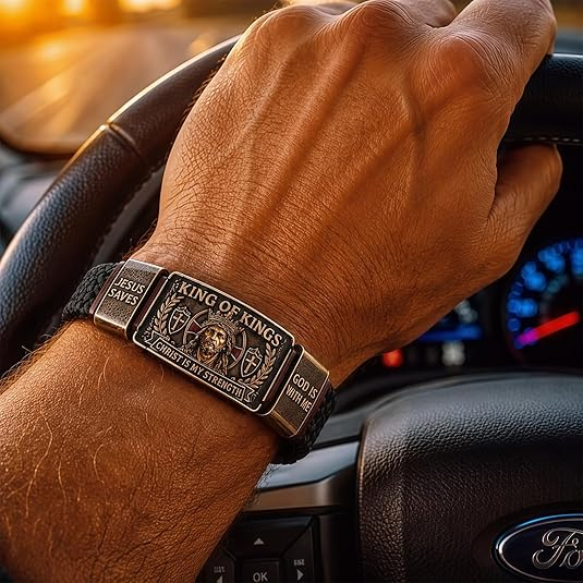 👑King of Kings Faith Bracelet for Men | Christian Braided Leather Bracelet