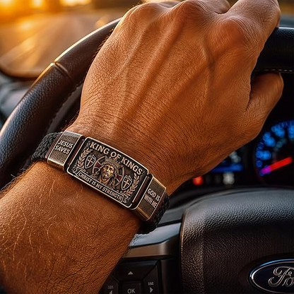👑King of Kings Faith Bracelet for Men | Christian Braided Leather Bracelet