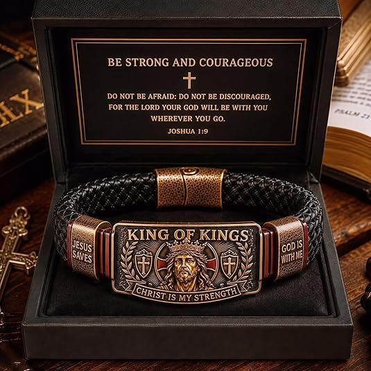 👑King of Kings Faith Bracelet for Men | Christian Braided Leather Bracelet