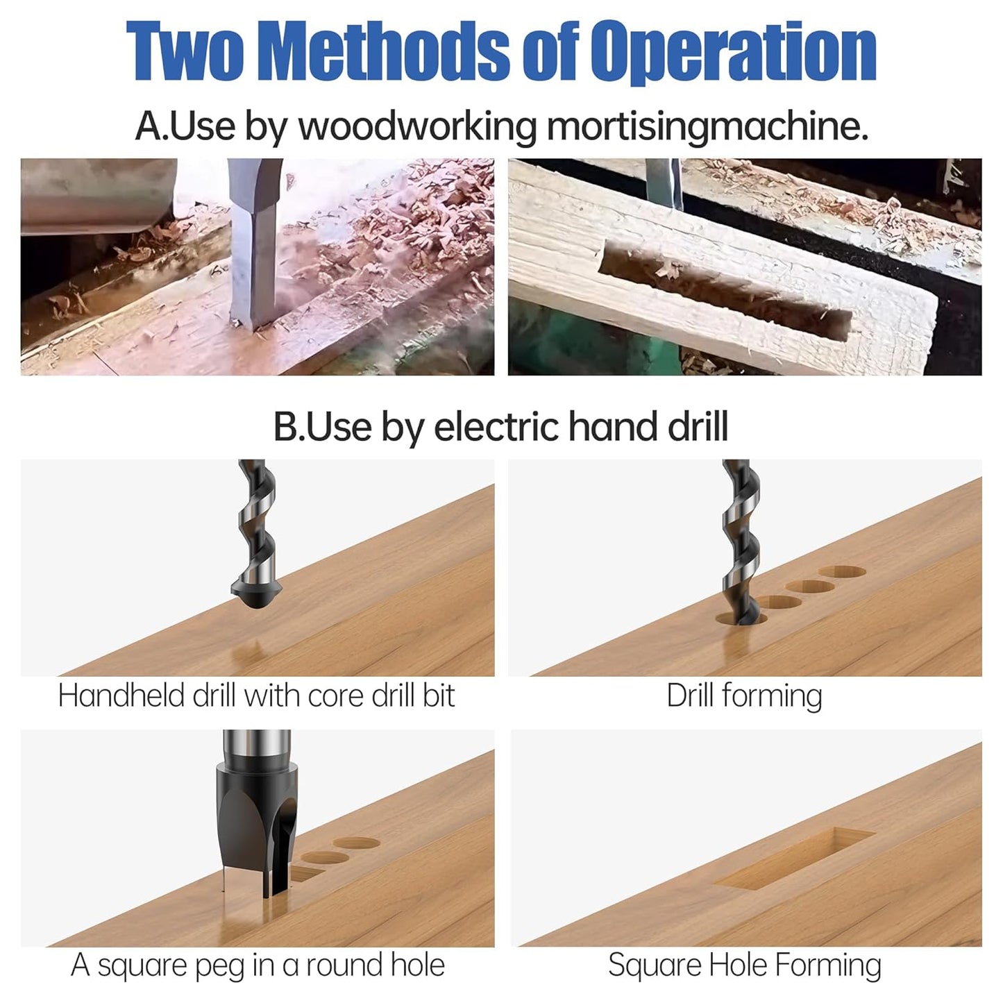 Square Hole Mortise Chisel Drill Bit for Woodworking