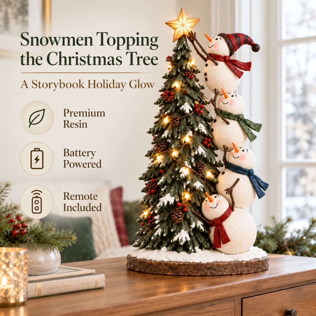 🎄⛄ Lighted Snowmen Decorating Christmas Tree Figurine
