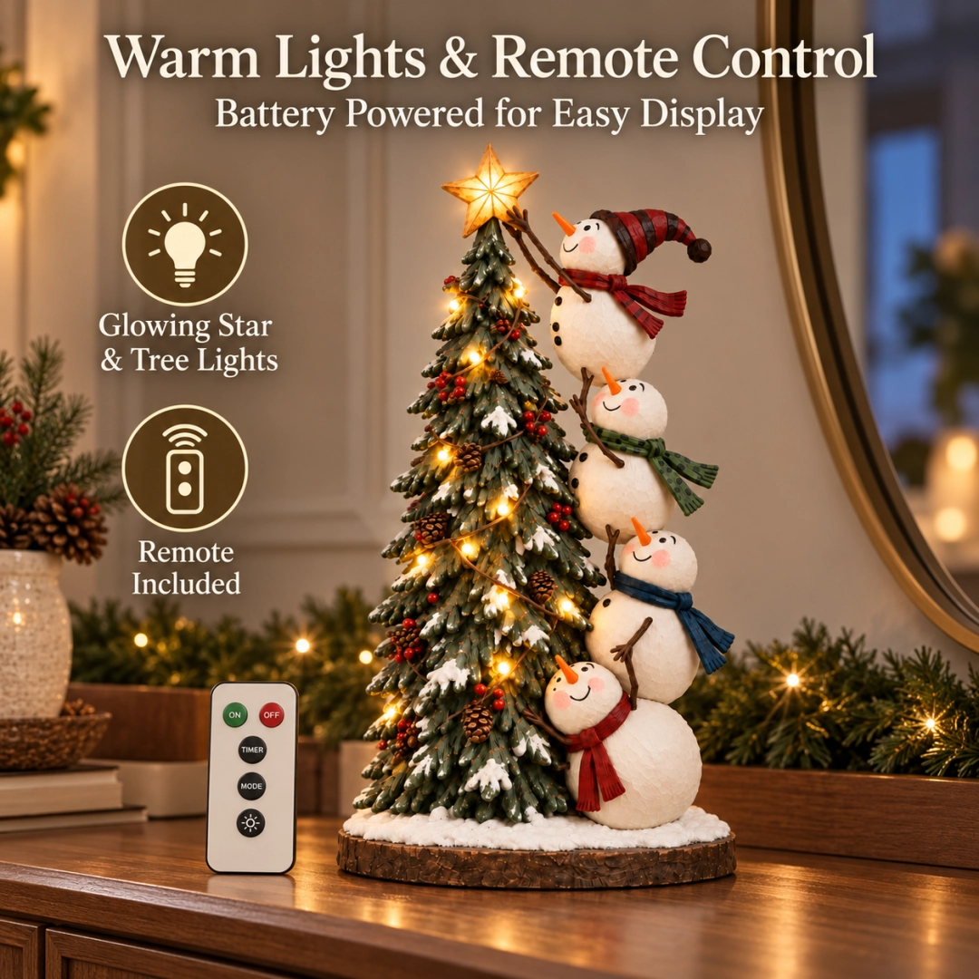 🎄⛄ Lighted Snowmen Decorating Christmas Tree Figurine