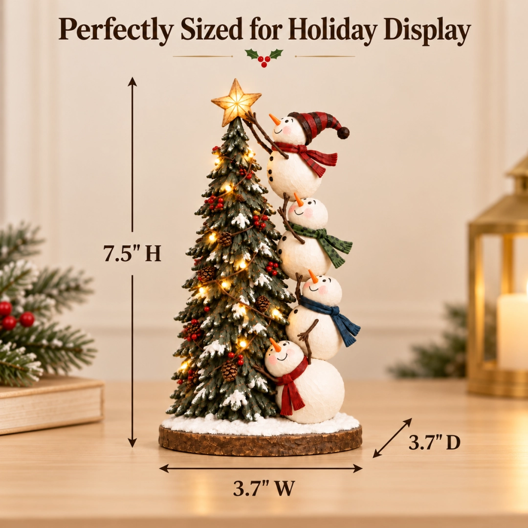 🎄⛄ Lighted Snowmen Decorating Christmas Tree Figurine