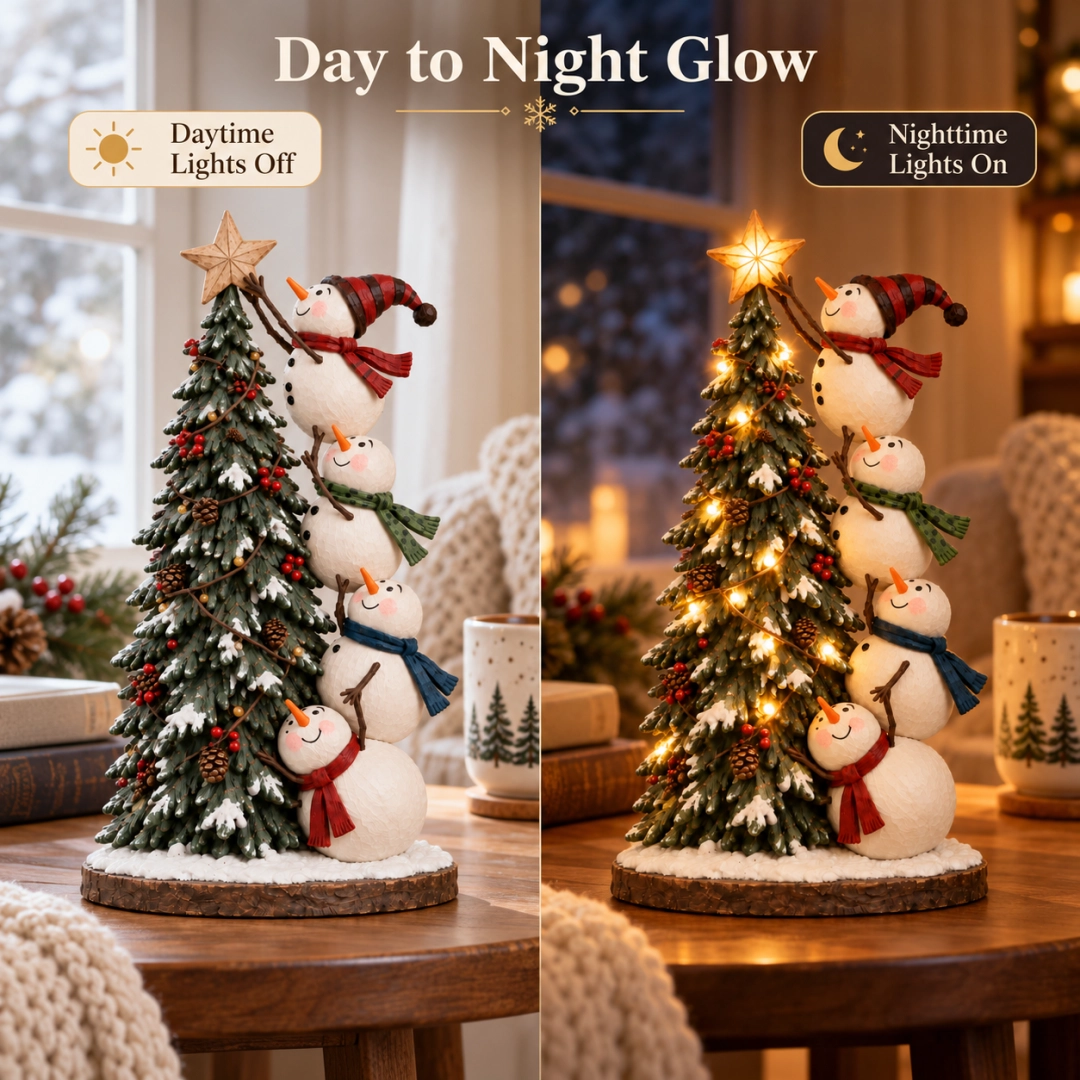 🎄⛄ Lighted Snowmen Decorating Christmas Tree Figurine