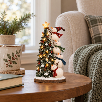 🎄⛄ Lighted Snowmen Decorating Christmas Tree Figurine