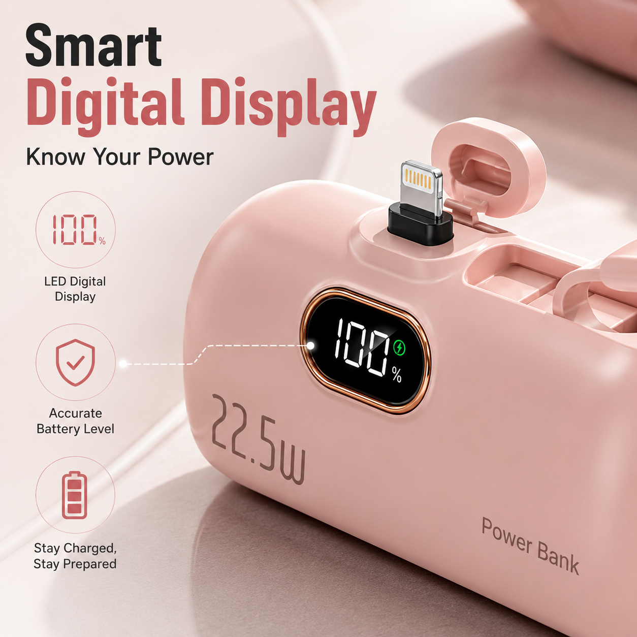 🔋 Pocket Power Bank With Built-In Cable – 22.5W Fast Charging