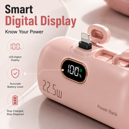🔋 Pocket Power Bank With Built-In Cable – 22.5W Fast Charging