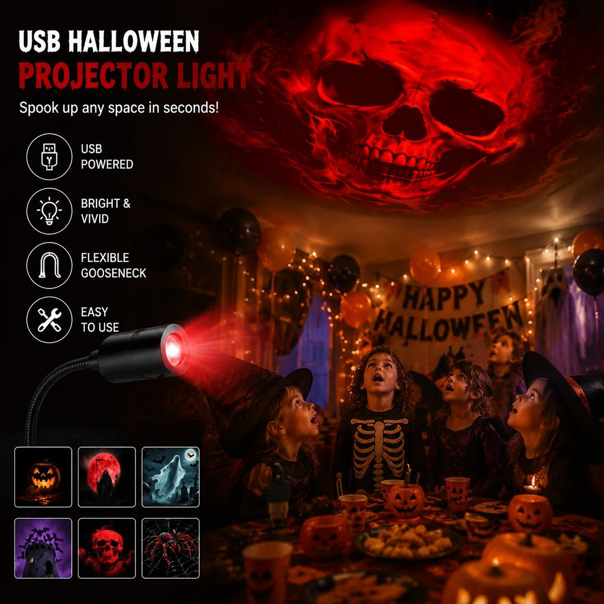 🎃 Plug-&-Play HD Halloween Projector – 10-Disc Spooky Projection Set