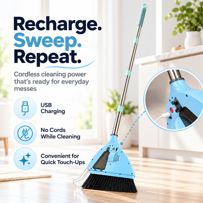 🧹✨ Cordless Electric Floor Sweeper ⚡ 2-in-1 Broom & Vacuum Cleaner 🌀 USB Rechargeable 💙 Easy Dust & Crumb Pickup 🏠 Lightweight Home Cleaning Tool