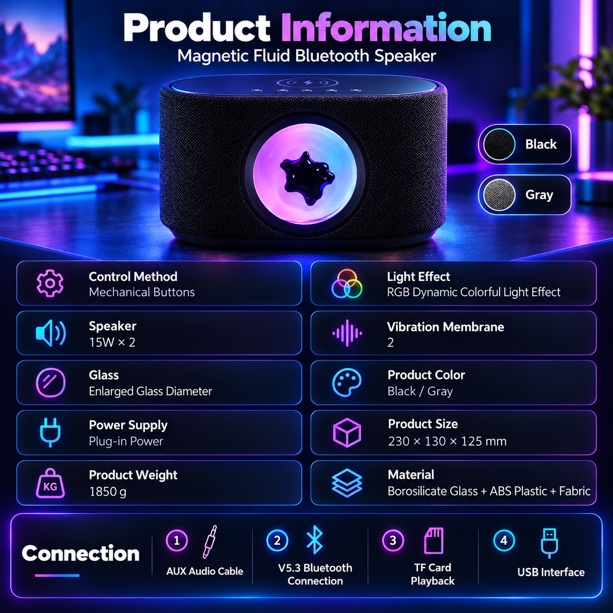 🎵✨ 30W Magnetic Fluid Bluetooth Speaker | Sound-Reactive Ferrofluid Display, RGB Lights & Wireless Charging 🔊⚡