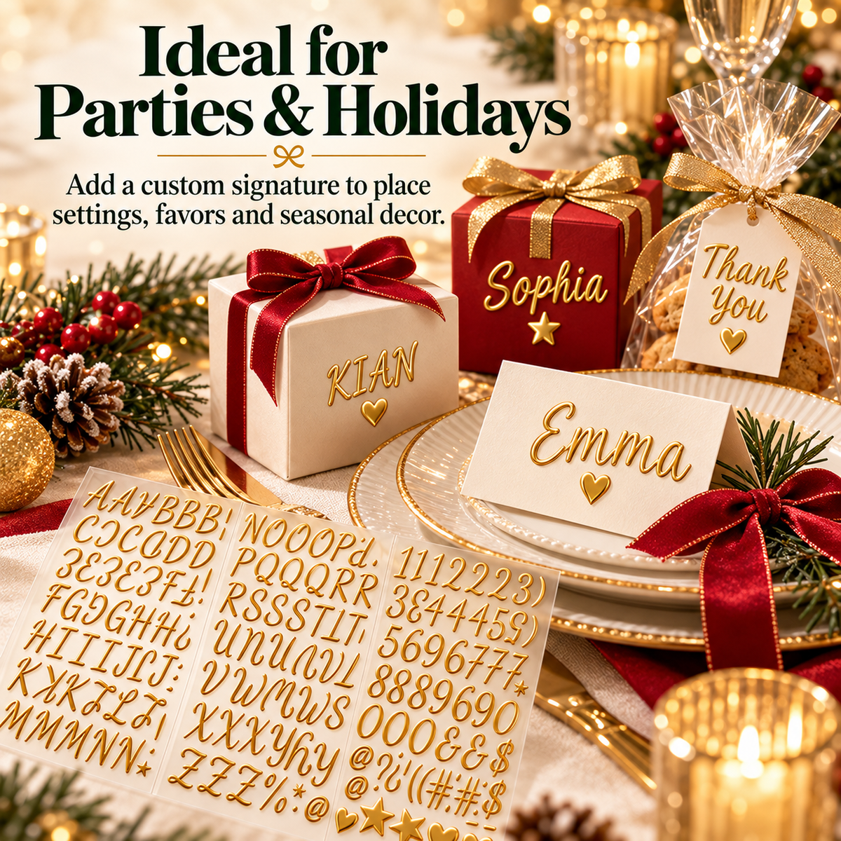 🎁✨ 3D Metallic Alphabet Stickers – Raised Letter, Number & Symbol Decals for Personalized Gifts, Cards & DIY Crafts 💖🎄 | 5 Colors