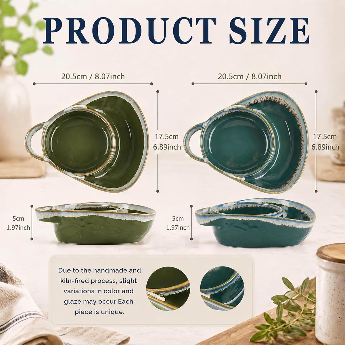 Product size diagram showing divided ceramic bowl dimensions
